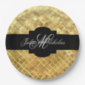 Monogrammed Black & Gold 50e Jubileum Papieren Bordje (Voorkant)