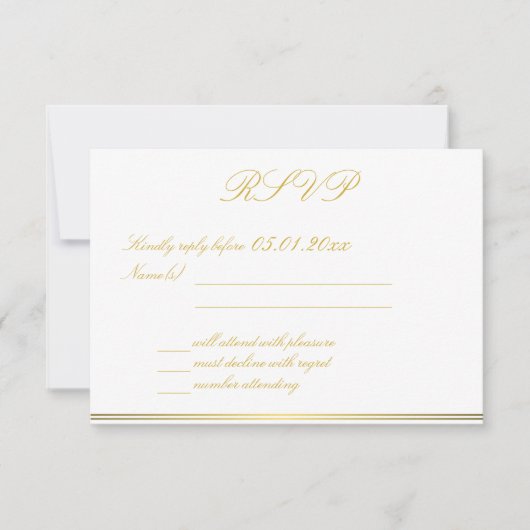 Monogrammed Black Gold Elegant Wedding RSVP-kaarte RSVP Kaartje (Voorkant)