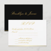 Monogrammed Black Gold Elegant Wedding RSVP-kaarte RSVP Kaartje (Voorkant / Achterkant)