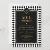 Monogrammed Black & Gold Milestone Age Verjaardag Kaart (Voorkant)