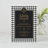 Monogrammed Black & Gold Milestone Age Verjaardag Kaart (Staand voorkant)