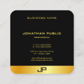 Monogrammed Black Gold Modern Elegant Sjabloon Vierkante Visitekaartje (Achterkant)