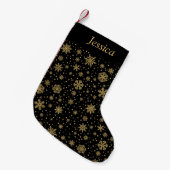 Monogrammed Black Golden Snowflakes Kleine Kerstsok (Voorkant (Hangend))