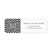 Monogrammed Black & Gray Chevron Etiket (Voorkant)