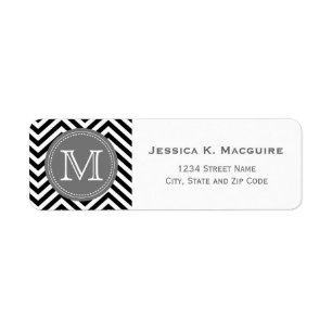 Monogrammed Black & Gray Chevron Etiket