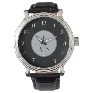 Monogrammed Black Gray White Minimalist Trendy Horloge