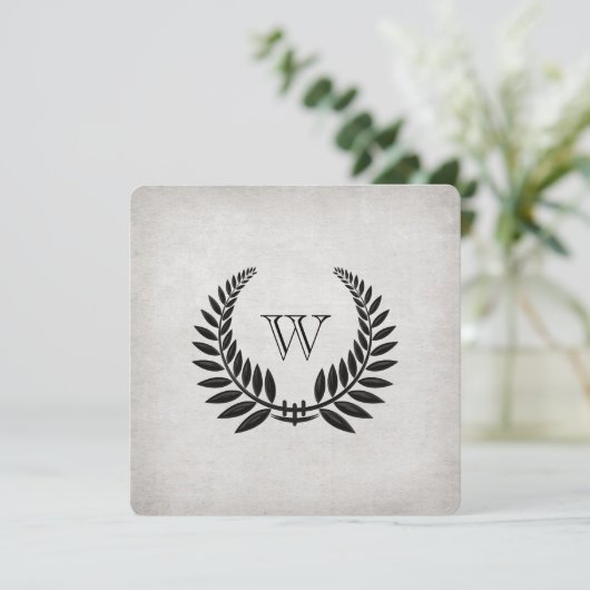 Monogrammed Black Laurel Vow Renewal Kaart (Staand voorkant)
