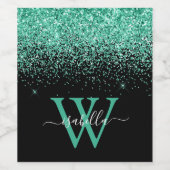 Monogrammed Black Mint Glitter Script Wijn Etiket (Enkel label)