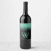 Monogrammed Black Mint Glitter Script Wijn Etiket (Voorkant)