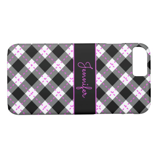 Monogrammed Black Pink in White Argyle Case-Mate iPhone Case (Achterkant (Horizontaal))