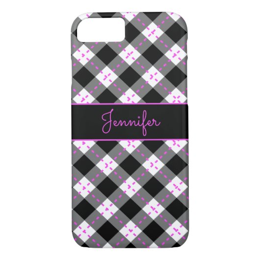 Monogrammed Black Pink in White Argyle Case-Mate iPhone Case (Achterkant)