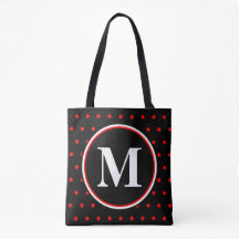 Monogrammed Black Red Polka Dots