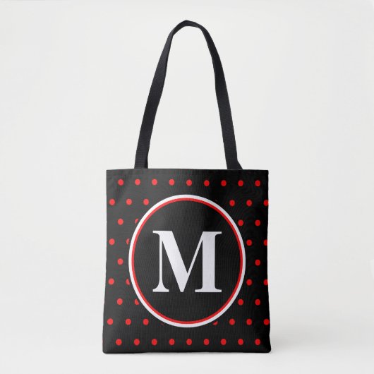 Monogrammed Black Red Polka Dots Tote Bag (Voorkant)