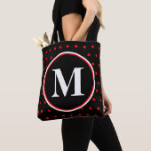 Monogrammed Black Red Polka Dots Tote Bag (Dichtbij)
