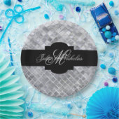 Monogrammed Black & Silver 25th Jubileum Papieren Bordje (Feest)