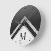 Monogrammed Black Silver Chevron Marble Ronde Klok (Hoek)
