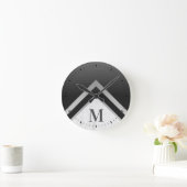 Monogrammed Black Silver Chevron Marble Ronde Klok (Huis)