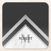 Monogrammed Black Silver Marble Geometric Kartonnen Onderzetters (Voorkant)