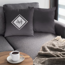 Monogrammed Black Silver Marble Geometric