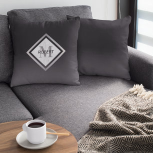 Monogrammed Black Silver Marble Geometric Kussen