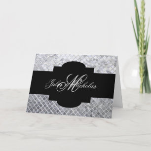 Monogrammed Black & Silver Mosaic Kaart