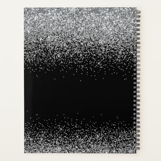 Monogrammed Black Sliver Glitter Script Planner (Achterkant)