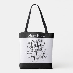 Monogrammed Black White Baby Het is koud buiten Tote Bag