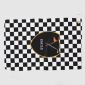 Monogrammed Black White Checks & golfclub & vlag Golfhanddoek (Horizontaal)