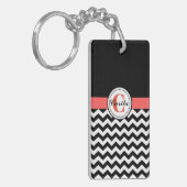 Monogrammed Black/White Chevron AcrylSleutelhanger Sleutelhanger (Voorkant Links)
