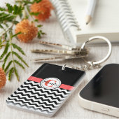 Monogrammed Black/White Chevron AcrylSleutelhanger Sleutelhanger (Voorkant Rechts)