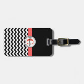 Monogrammed Black/White Chevron Bagagelabel (Voorkant horizontaal)
