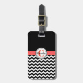 Monogrammed Black/White Chevron Bagagelabel (Voorkant verticaal)