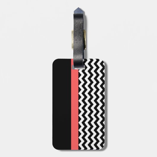 Monogrammed Black/White Chevron Bagagelabel (Achterkant verticaal)