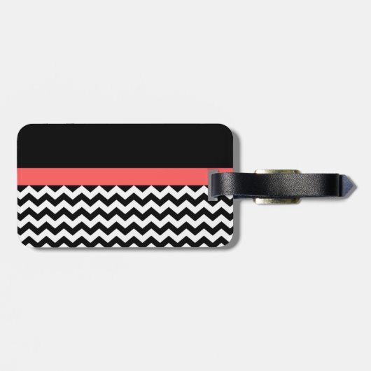 Monogrammed Black/White Chevron Bagagelabel (Achterkant horizontaal)