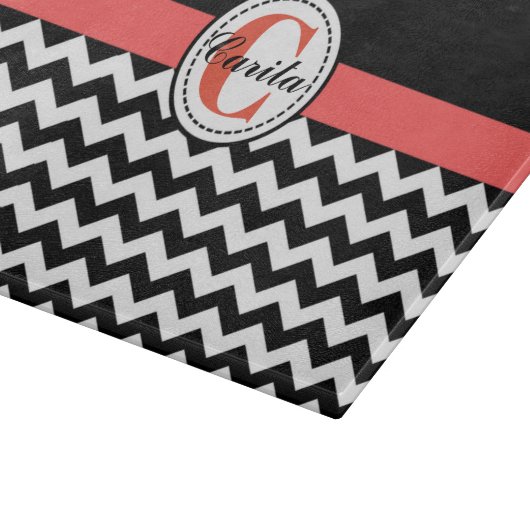 Monogrammed Black/White Chevron Cutting Board Snijplank (Hoek)