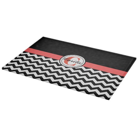 Monogrammed Black/White Chevron Cutting Board Snijplank (Hoek)