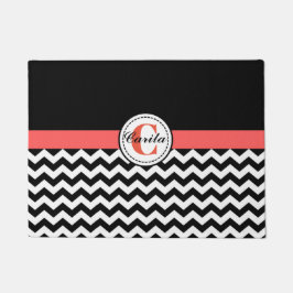 Monogrammed Black/White Chevron Doormat Deurmat