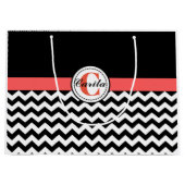 Monogrammed Black/White Chevron Gift Bag Groot Cadeauzakje (Voorkant)