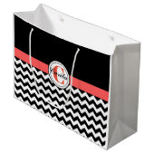Monogrammed Black/White Chevron Gift Bag Groot Cadeauzakje (Voorkant Gekanteld)