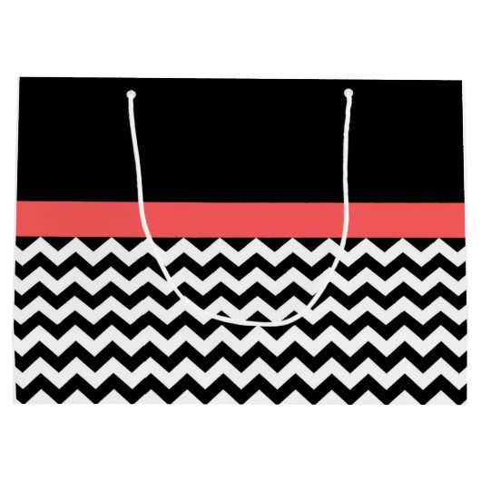 Monogrammed Black/White Chevron Gift Bag Groot Cadeauzakje (Achterkant)
