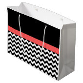 Monogrammed Black/White Chevron Gift Bag Groot Cadeauzakje (Achterkant Gekanteld)
