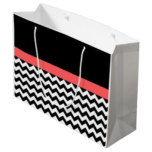 Monogrammed Black/White Chevron Gift Bag Groot Cadeauzakje (Achterkant Gekanteld)