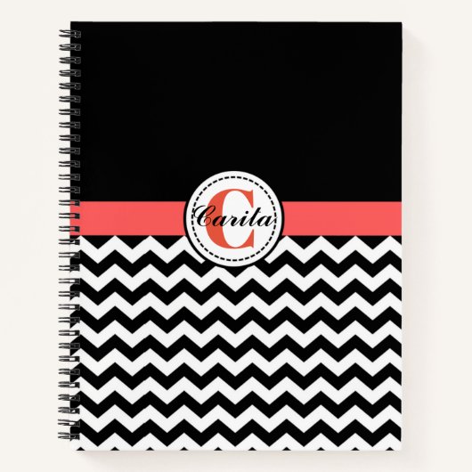 Monogrammed Black/White Chevron Spiral Notitieboek (Voorkant)