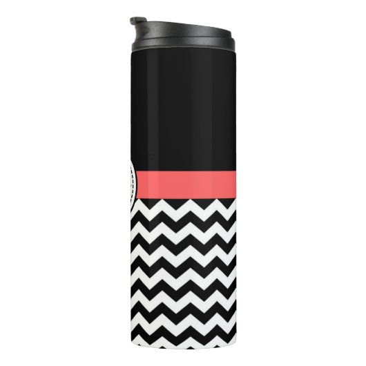 Monogrammed Black/White Chevron Thermal Tumbler Thermosbeker (Geroteerd rechts)