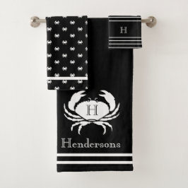 Monogrammed Black White Crab Nautical Bad Handdoek