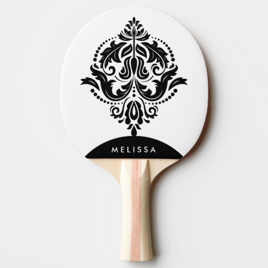 Monogrammed Black & White Floral ornament Tafeltennisbatje (Achterkant)