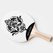 Monogrammed Black & White Floral ornament Tafeltennisbatje (Zijkant)