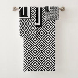 Monogrammed Black White Geometric Pattern Bad Handdoek