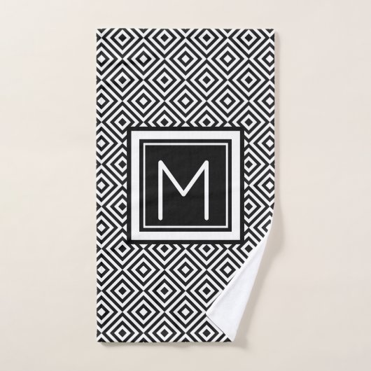 Monogrammed Black White Geometric Pattern Bad Handdoek (Handdoek)