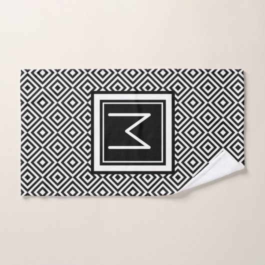 Monogrammed Black White Geometric Pattern Bad Handdoek (Handdoek)